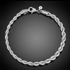 NEW Sterling‎ Silver 925 Rope Chain Bracelet